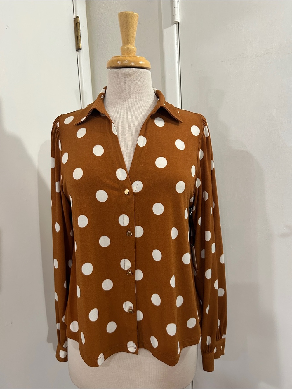 Marc New York Brown Polka Dot Button-Down Blouse
